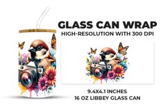 Sparrow With Flowers Glass Can Wrap Product Image 1
