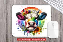 Colorful Cow With Flowers Mouse Pad Sublimation Product Image 1