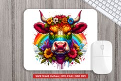 Colorful Cow With Flowers Mouse Pad Sublimation Product Image 1