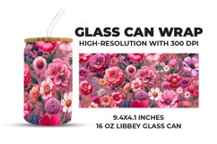 Pink Floral Glass Can Wrap Product Image 1