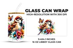 Sparrow With Flowers Glass Can Wrap Product Image 1
