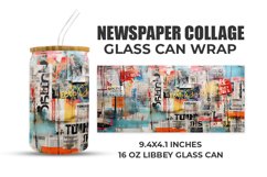 Newspaper Collage Glass Can Wrap Product Image 1