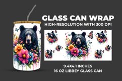 Black Bear With Flowers Glass Can Wrap Product Image 1