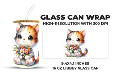 Cat With Flowers Watercolor Glass Can Wrap Product Image 1