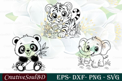 Cute Baby Animals SVG Cut File, Panda Tiger Elephant Product Image 1