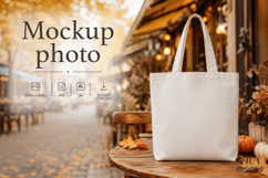 Autumn Tote Bag Mockup Photo White bag cozy fall café Product Image 1