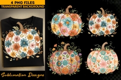 Floral Pumpkin PNG Bundle | 4 Colorful Fall Designs Product Image 1