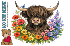 Floral Highland Cow Clipart Product Image 1