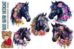 Watercolor Flower horses Sublimation design bundle Product Image 1