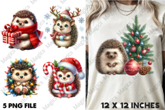 Watercolor Christmas Hedgehog Clipart Product Image 1