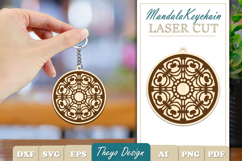 Mandala Keychain Laser Cut | Wooden Mandala Keychain SVG Product Image 1
