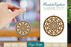 Mandala Keychain Laser Cut | Wooden Mandala Keychain SVG Product Image 1
