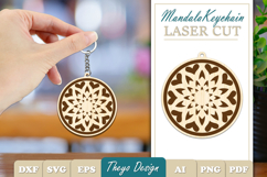 Mandala Keychain Laser Cut | Wooden Mandala Keychain SVG Product Image 1