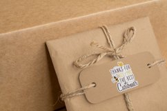mockup-of-a-brand-tag-placed-on-a-craft-paper-wrapped-package-with small business sticker-thanks for beeing awesome customer