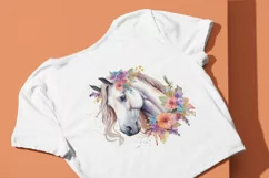 White Horse With Flowers Png for Sublimation Product Image 4
