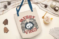 Merry vibes PNG, retro christmas sublimation, skeleton hands Product Image 3