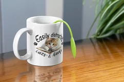 Easily Distracted By Cats And Books Png White Cat Quote Product Image 6