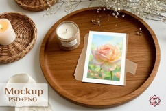 A postcard mockup on a tray. PSD &amp; PNG Product Image 1