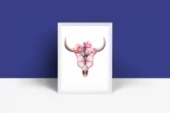 Western Floral Cow Skull PNG with Butterfly Product Image 6
