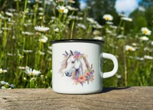White Horse With Flowers Png for Sublimation Product Image 5