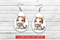 Cat With Floral Teardrop Earrings Product Image 1