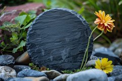 Round Black Stone Sign Mockup, Round Sign Product Image 1