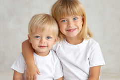 Photorealistic Kids T-Shirt Mockup with Two Children Product Image 1