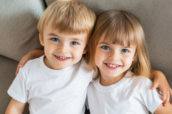 Photorealistic Kids T-Shirt Mockup with Two Children Product Image 1