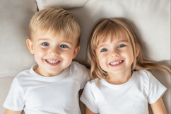 Photorealistic Kids T-Shirt Mockup with Two Children Product Image 1