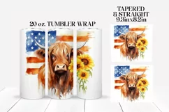 Highland Cow Patriotic Sunflower US Flag Tumbler Wrap Product Image 2