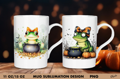 Frog Mug Sublimation Bundle. Halloween Mug Wrap PNG Product Image 2