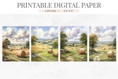 Harvest Hay Bale Fields Digital Paper Product Image 2