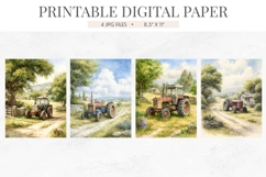 Country Farm Tractor Digital Paper Product Image 2
