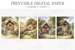 Mossy Stone Shed Garden Digital Paper Product Image 2