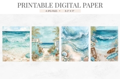 Ocean Waves Seashell Beach Digital Paper Product Image 2