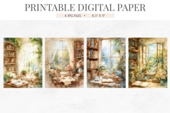 Library Window Tea Time Digital Paper Product Image 2