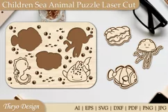 Children Sea Animal Puzzle Laser Cut SVG | Kid's Puzzle Svg Product Image 1
