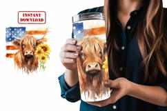 Highland Cow Patriotic Sunflower US Flag Tumbler Wrap Product Image 3