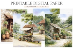Rustic Market Stall Digital Paper Product Image 1