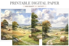 Harvest Hay Bale Fields Digital Paper Product Image 1
