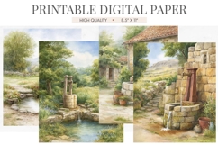 Country Wishing Well Digital Paper Product Image 1