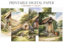 Mossy Stone Shed Garden Digital Paper Product Image 1