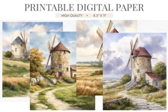 Country Windmill Farmhouse Digital Paper Product Image 1