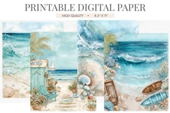 Ocean Waves Seashell Beach Digital Paper Product Image 1