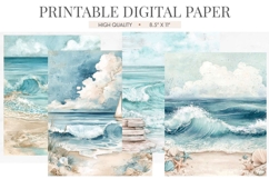 Crashing Teal Waves Digital Paper Product Image 1