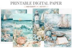 Nautical Sailboat Scrapbook Digital Paper Product Image 1