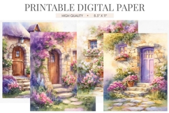 Rose Cottage Door Bicycle Digital Paper Product Image 1