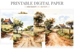 Country Path Cottage Watercolor Junk Journal Pages Product Image 1