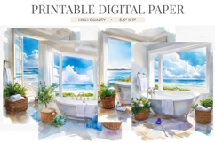 Coastal Bathroom Ocean View Junk Journal Pages Product Image 1