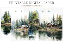 Lakeside Cabin Misty Forest Junk Journal Pages Product Image 1